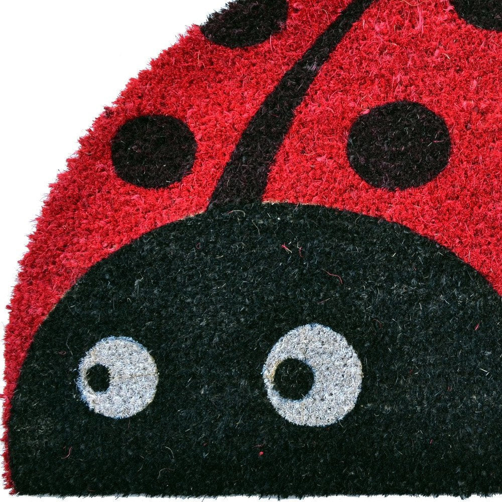 18" X 30" Black and Red Coir Ladybug Outdoor Semi Circle Door Mat HomeRoots