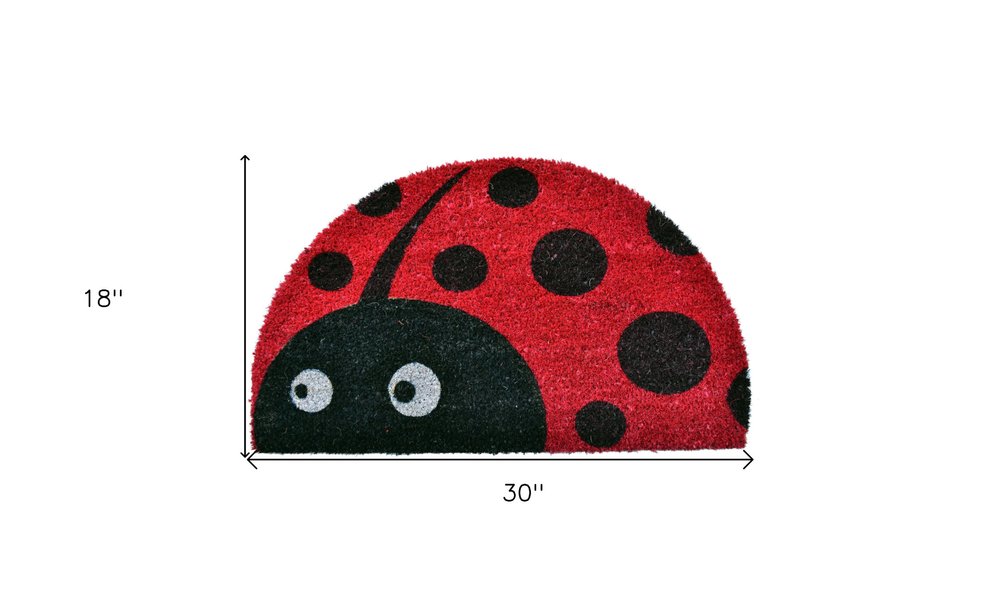 18" X 30" Black and Red Coir Ladybug Outdoor Semi Circle Door Mat HomeRoots