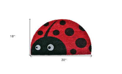 18" X 30" Black and Red Coir Ladybug Outdoor Semi Circle Door Mat HomeRoots
