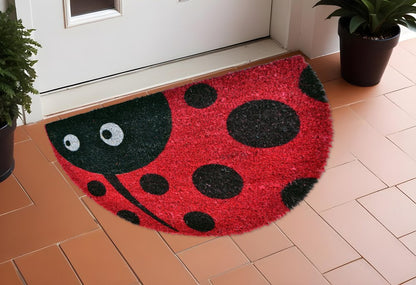 18" X 30" Black and Red Coir Ladybug Outdoor Semi Circle Door Mat HomeRoots