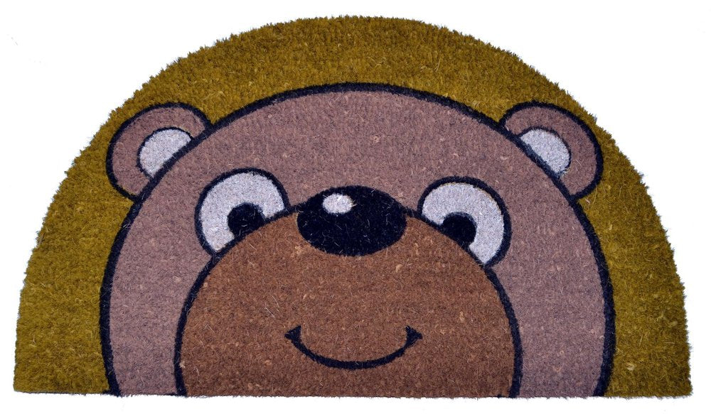 18" X 30" Brown Bear Semi Circle Outdoor Coir Door Mat HomeRoots
