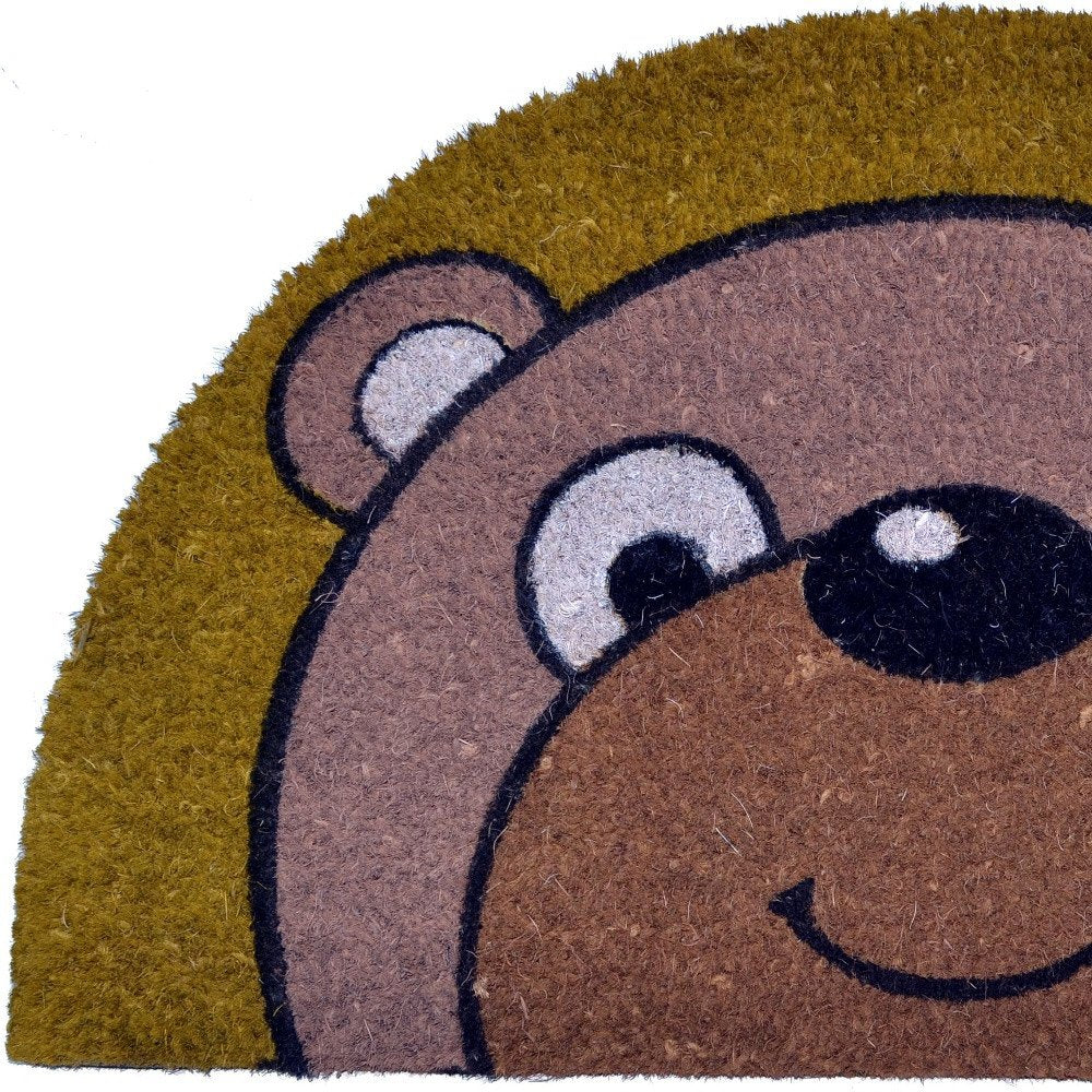 18" X 30" Brown Bear Semi Circle Outdoor Coir Door Mat HomeRoots