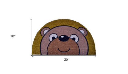 18" X 30" Brown Bear Semi Circle Outdoor Coir Door Mat HomeRoots