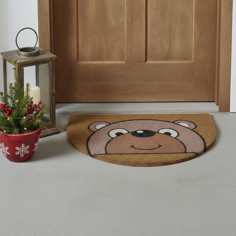 18" X 30" Brown Bear Semi Circle Outdoor Coir Door Mat HomeRoots