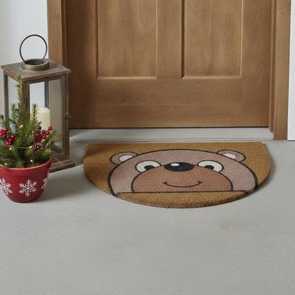 18" X 30" Brown Bear Semi Circle Outdoor Coir Door Mat HomeRoots