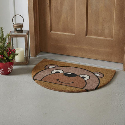 18" X 30" Brown Bear Semi Circle Outdoor Coir Door Mat HomeRoots