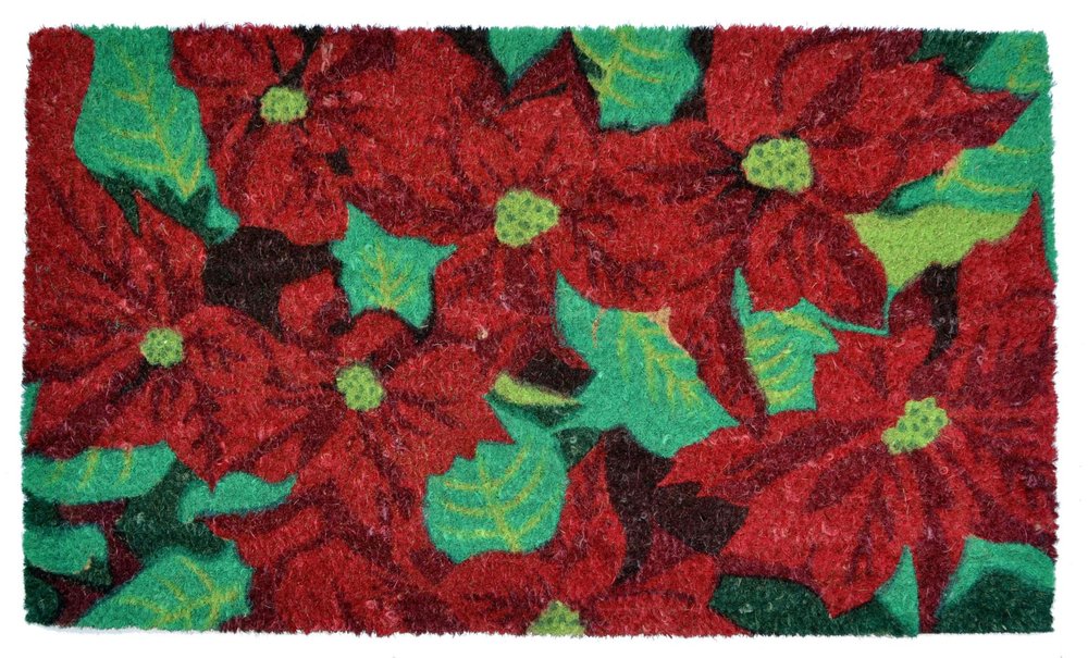 18" X 30" Red and Green Coir Poinsettia Outdoor Christmas Door Mat HomeRoots