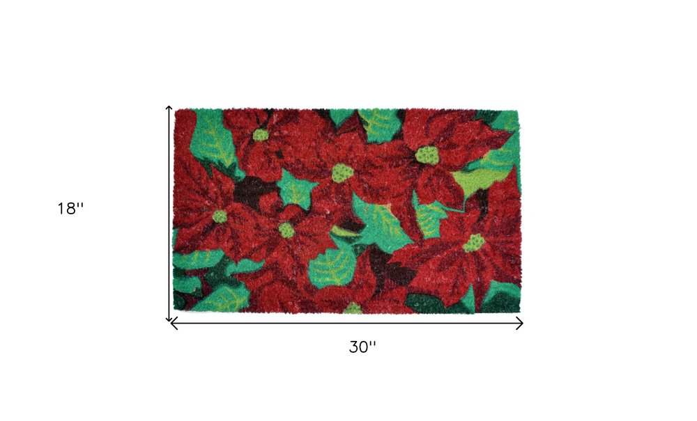 18" X 30" Red and Green Coir Poinsettia Outdoor Christmas Door Mat HomeRoots