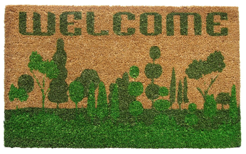18" X 30" Beige and Green Coir Trees Welcome Outdoor Door Mat HomeRoots