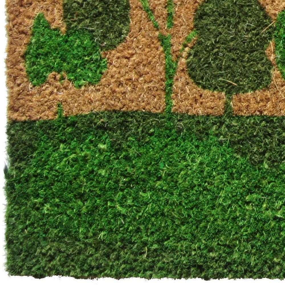 18" X 30" Beige and Green Coir Trees Welcome Outdoor Door Mat HomeRoots