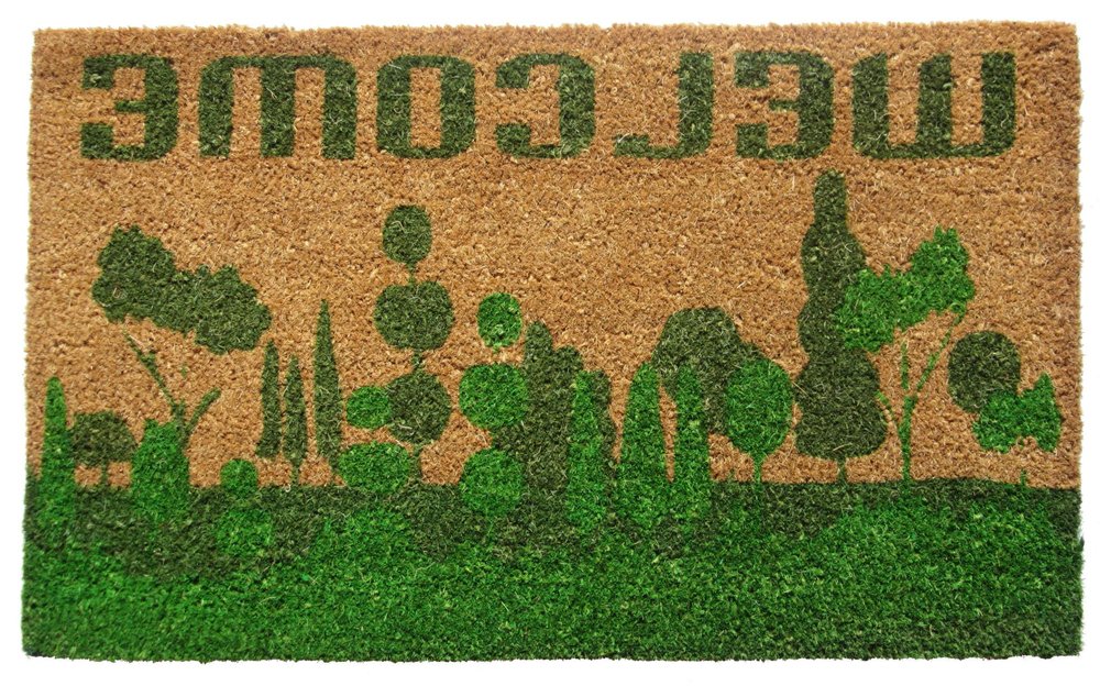 18" X 30" Beige and Green Coir Trees Welcome Outdoor Door Mat HomeRoots
