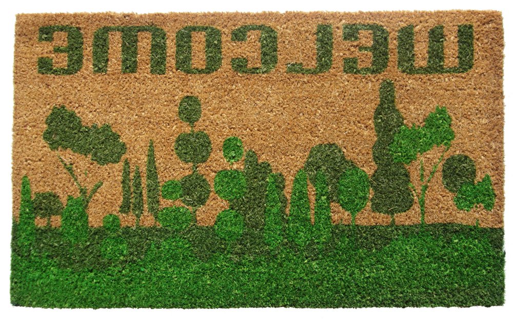 18" X 30" Beige and Green Coir Trees Welcome Outdoor Door Mat HomeRoots