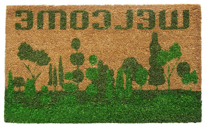 18" X 30" Beige and Green Coir Trees Welcome Outdoor Door Mat HomeRoots