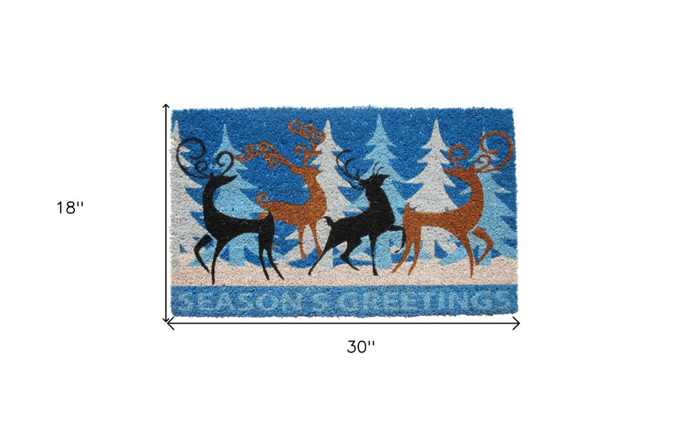 18" X 30" Blue Deer Seasons Greetings Outdoor Coir Door Mat HomeRoots