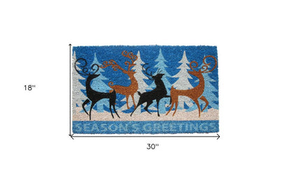 18" X 30" Blue Deer Seasons Greetings Outdoor Coir Door Mat HomeRoots