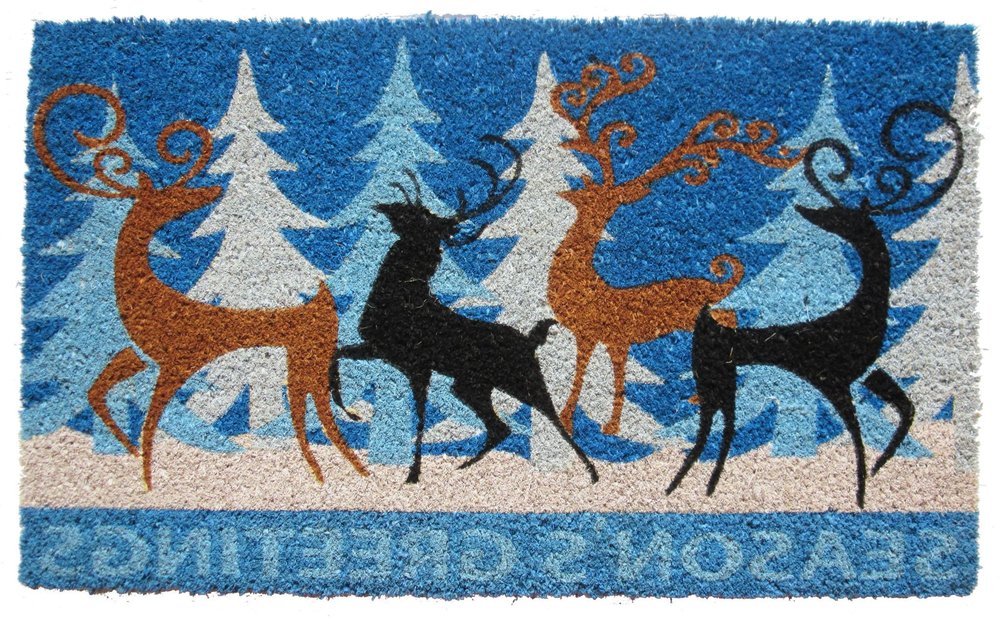 18" X 30" Blue Deer Seasons Greetings Outdoor Coir Door Mat HomeRoots