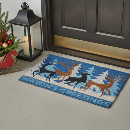 18" X 30" Blue Deer Seasons Greetings Outdoor Coir Door Mat HomeRoots
