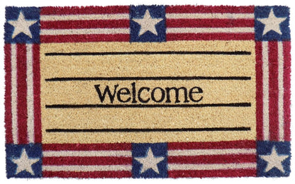 18" X 30" Red White And Blue Coir Patriotic Welcome Outdoor Door Mat HomeRoots