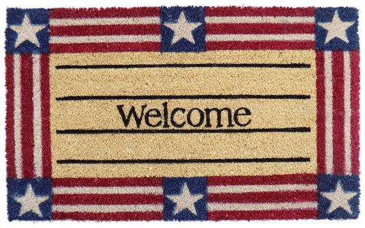 18" X 30" Red White And Blue Coir Patriotic Welcome Outdoor Door Mat HomeRoots