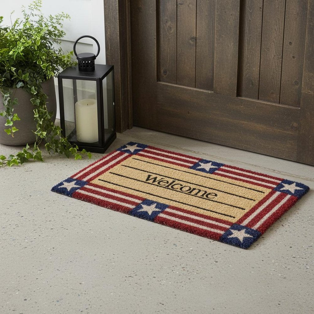 18" X 30" Red White And Blue Coir Patriotic Welcome Outdoor Door Mat HomeRoots