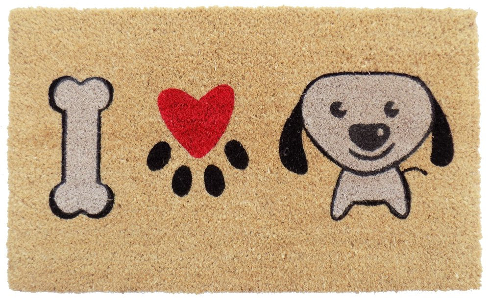 18" X 30" Beige and Black Coir Dog Outdoor Door Mat HomeRoots