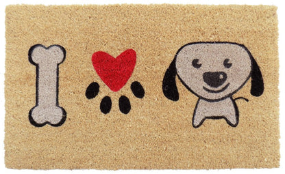 18" X 30" Beige and Black Coir Dog Outdoor Door Mat HomeRoots