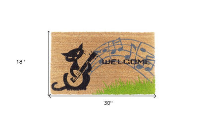 18" X 30" Brown and Black Coir Cat Welcome Outdoor Door Mat HomeRoots