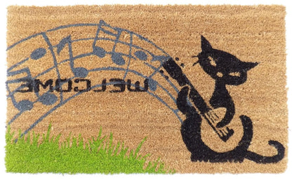18" X 30" Brown and Black Coir Cat Welcome Outdoor Door Mat HomeRoots