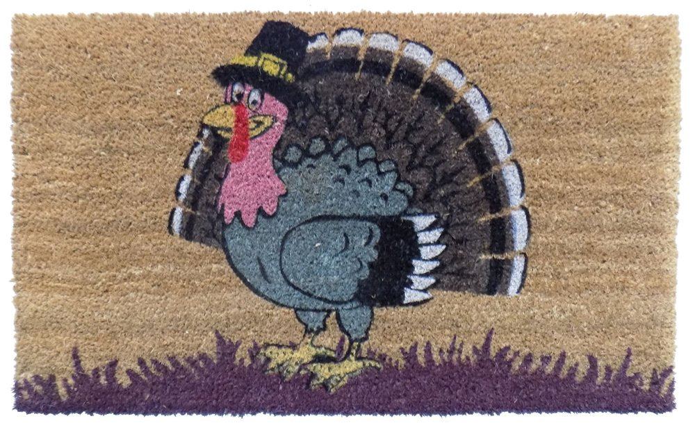 18" X 30" Brown and Black Coir Tom Turkey Outdoor Door Mat HomeRoots