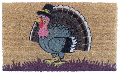18" X 30" Brown and Black Coir Tom Turkey Outdoor Door Mat HomeRoots
