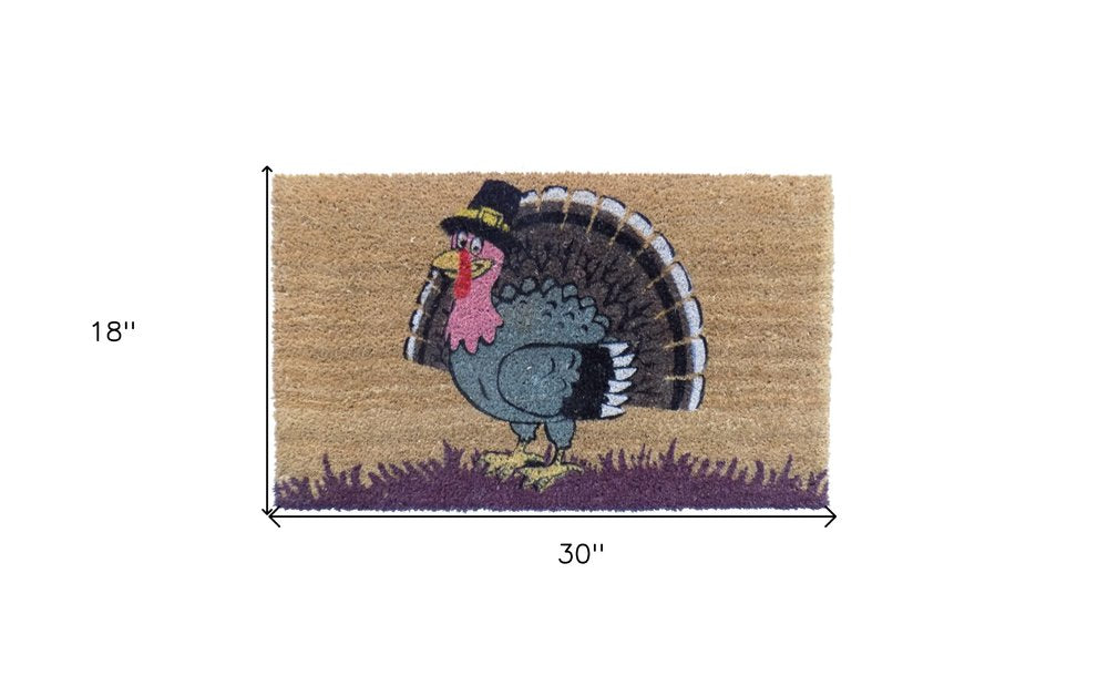 18" X 30" Brown and Black Coir Tom Turkey Outdoor Door Mat HomeRoots