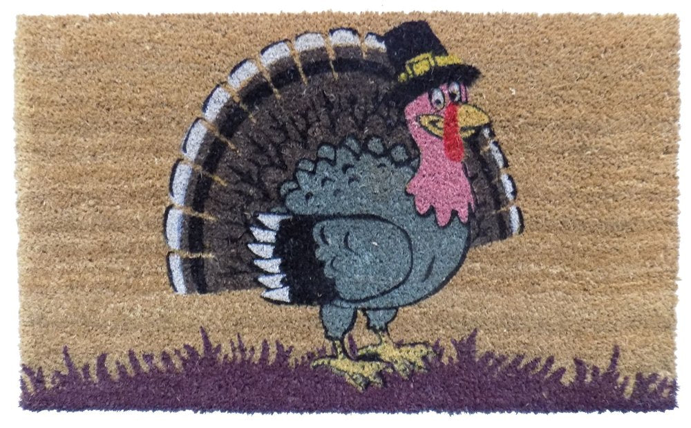 18" X 30" Brown and Black Coir Tom Turkey Outdoor Door Mat HomeRoots
