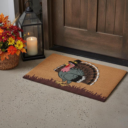 18" X 30" Brown and Black Coir Tom Turkey Outdoor Door Mat HomeRoots