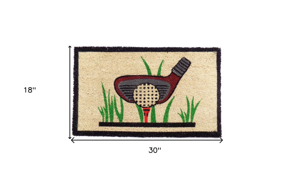 18" X 30" Brown and Black Coir Golf Outdoor Door Mat HomeRoots