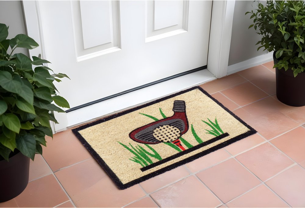 18" X 30" Brown and Black Coir Golf Outdoor Door Mat HomeRoots