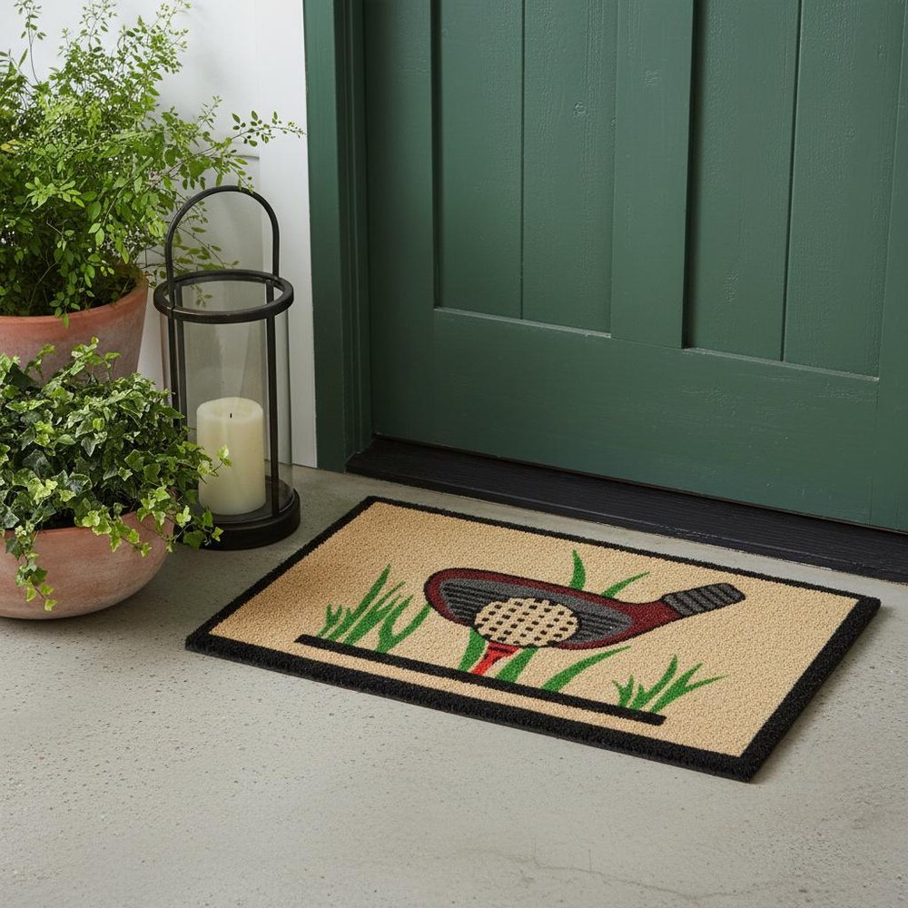 18" X 30" Brown and Black Coir Golf Outdoor Door Mat HomeRoots