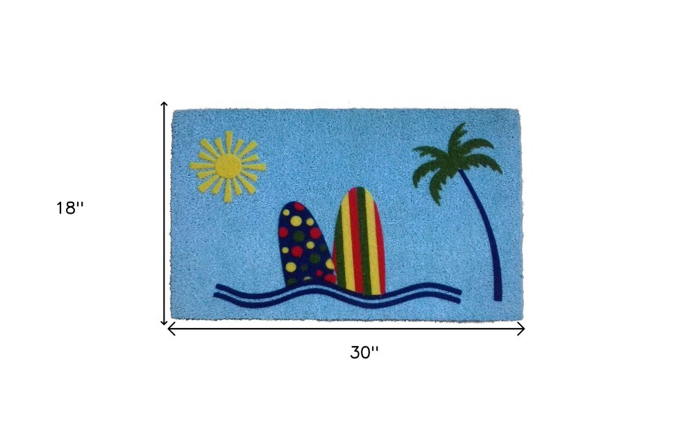 18" X 30" Blue and Green Coir Tropical Outdoor Door Mat HomeRoots