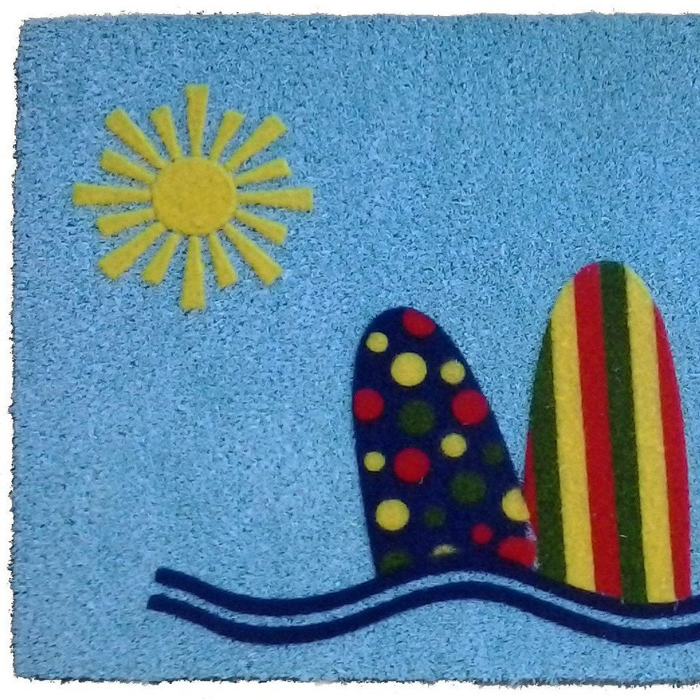 18" X 30" Blue and Green Coir Tropical Outdoor Door Mat HomeRoots