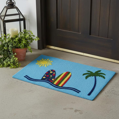 18" X 30" Blue and Green Coir Tropical Outdoor Door Mat HomeRoots