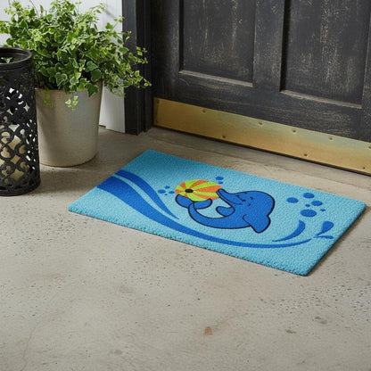 18" X 30" Blue Coir Dolphin Outdoor Door Mat HomeRoots