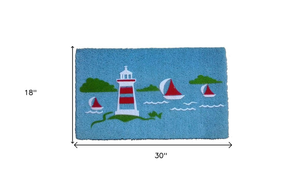 18" X 30" Blue Coir Tropical Outdoor Door Mat HomeRoots