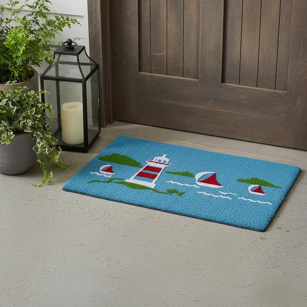 18" X 30" Blue Coir Tropical Outdoor Door Mat HomeRoots
