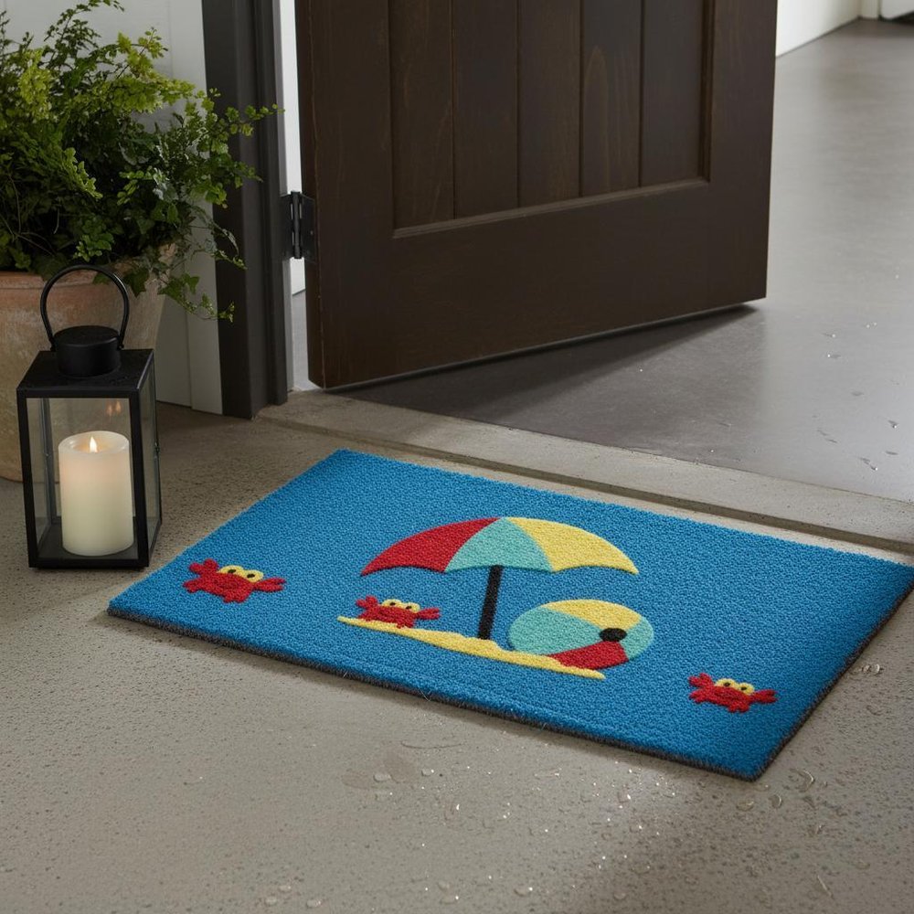 18" X 30" Blue Coir Tropical Outdoor Door Mat HomeRoots