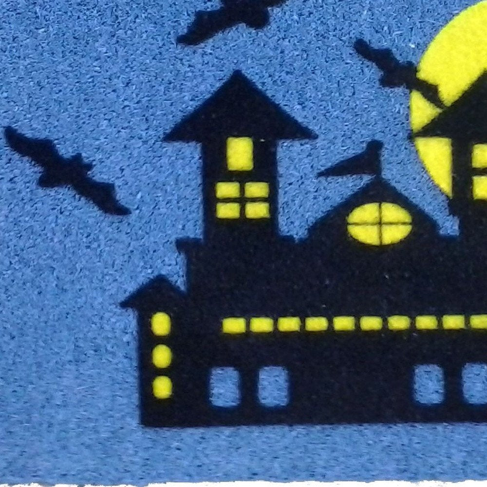 18" X 30" Blue and Black Coir Spooky House Outdoor Halloween Door Mat HomeRoots