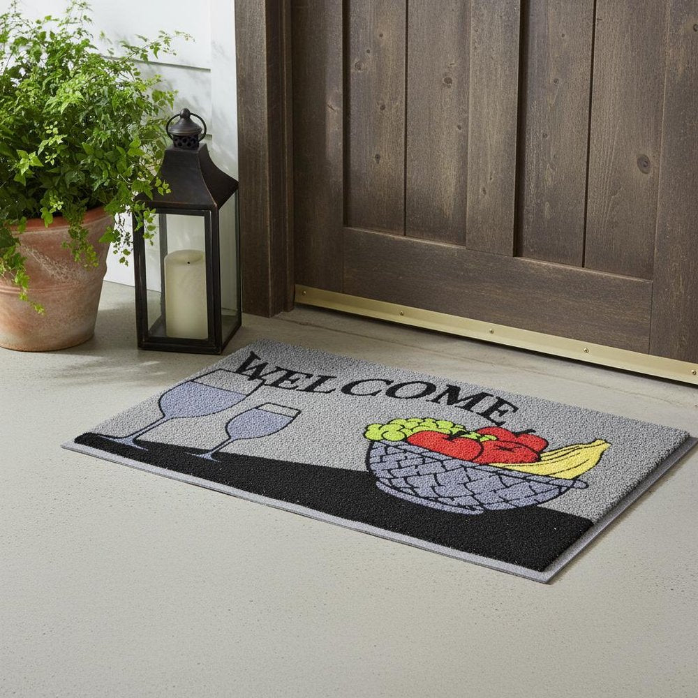18" X 30" Black and Red Coir Wine Welcome Outdoor Door Mat HomeRoots