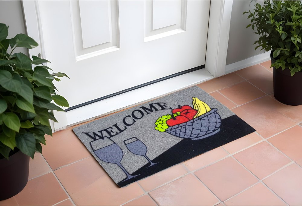 18" X 30" Black and Red Coir Wine Welcome Outdoor Door Mat HomeRoots