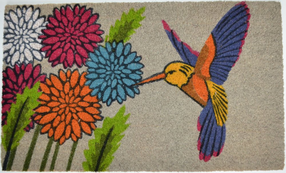 18" X 30" Brown and Blue Coir Floral Outdoor Door Mat HomeRoots