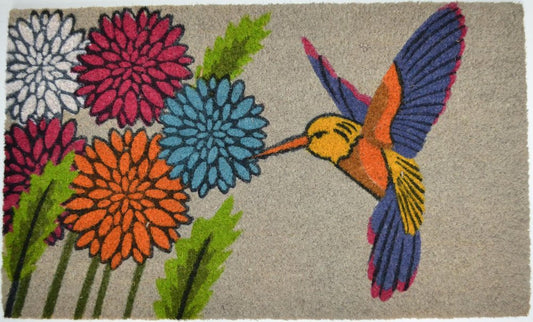 18" X 30" Brown and Blue Coir Floral Outdoor Door Mat