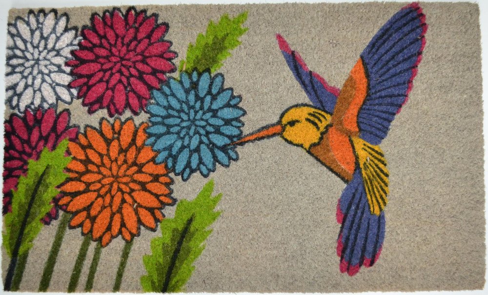18" X 30" Brown and Blue Coir Floral Outdoor Door Mat HomeRoots