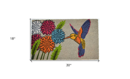 18" X 30" Brown and Blue Coir Floral Outdoor Door Mat HomeRoots